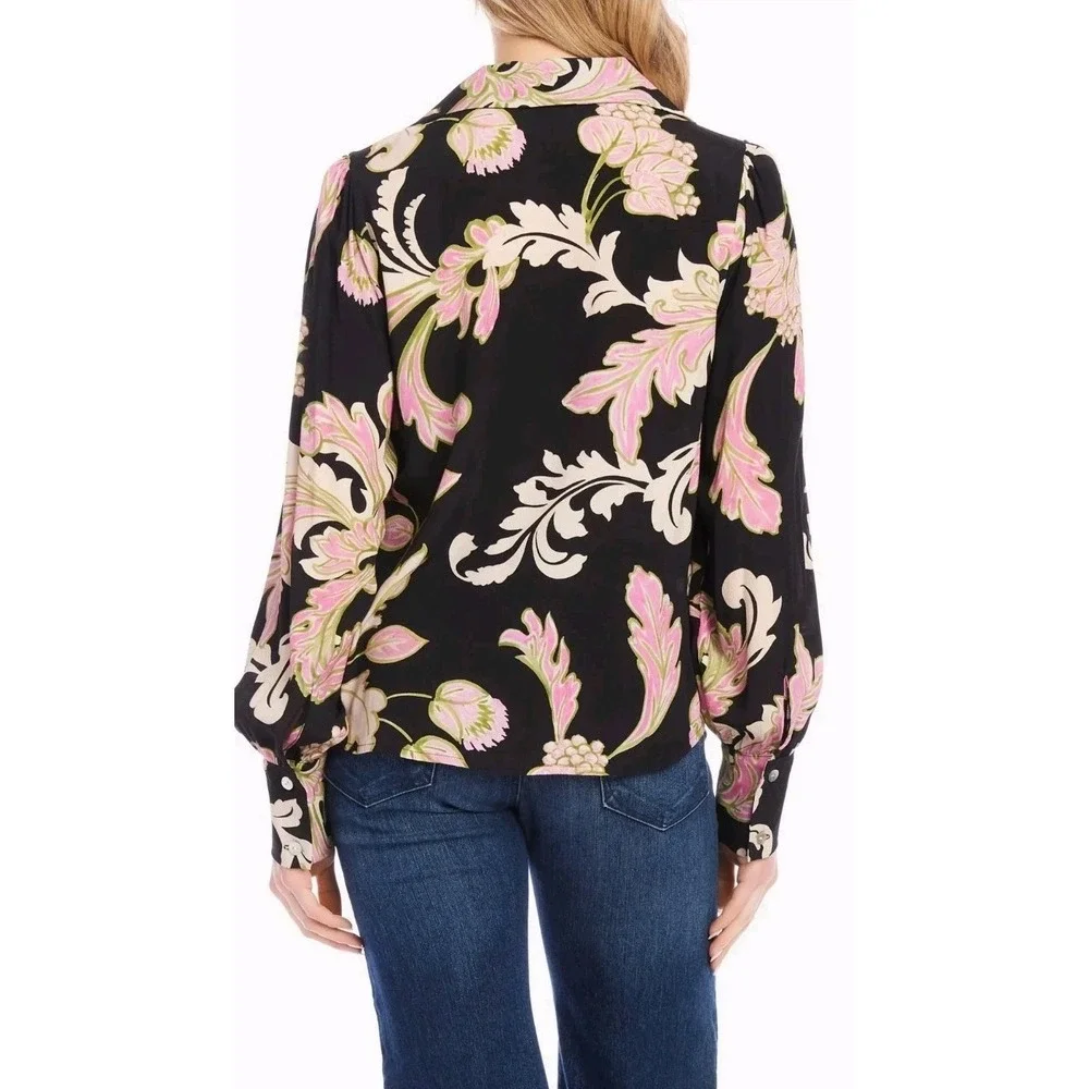 NWT Karen Kane S Black Floral Viscose Blouson Romantic Peasant Shirt Top $148